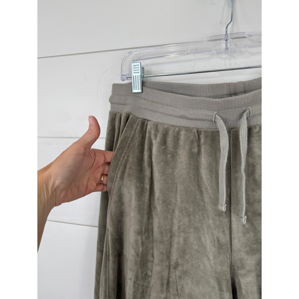 Pact Velour Wide Leg Pants Women L Olive Drawstring Loungewear Relaxed Fit - Picture 3 of 10